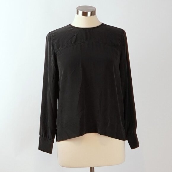 Everlane Silk Blouse Black Long Sleeve Cuffed - Size 4 - Picture 1 of 6